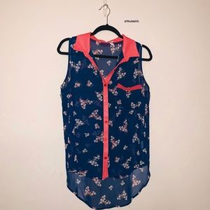 🔥🔥LUSH: Neon Floral Coral Sheer Top!